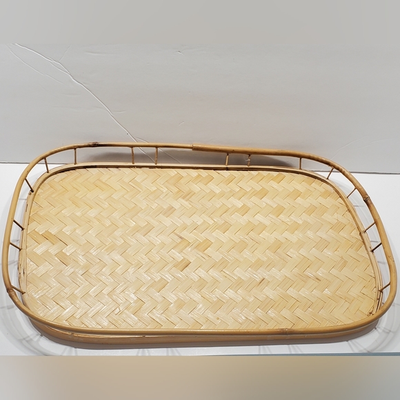 Mid Century 19” Rattan Serving Tray Vintage Barware Decor - Picture 5 of 5